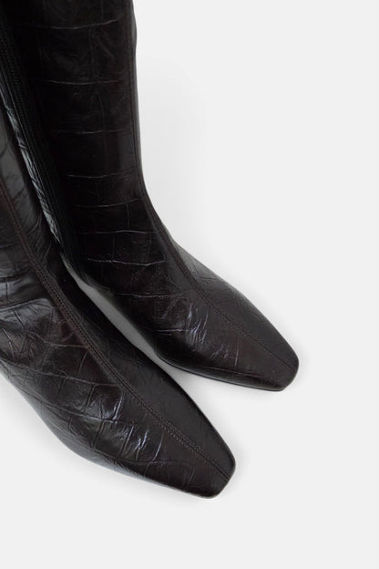 PEDRO ANTON XANIA DARK BROWN  CROC KNEE HIGH SOCK BOOT