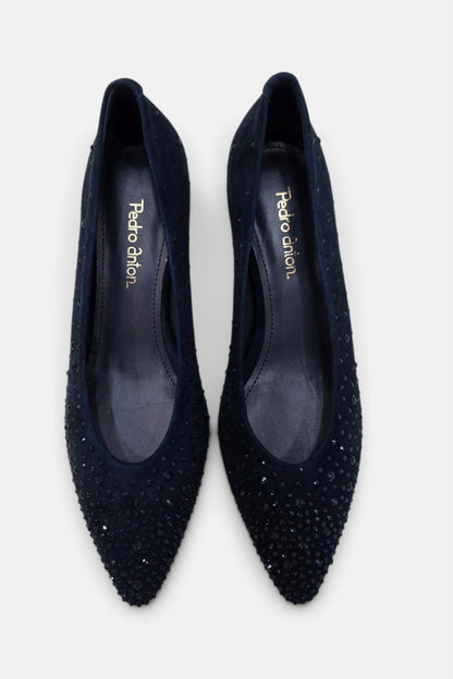 PEDRO ANTON BONNIE NAVY SUEDE KITTEN HEEL