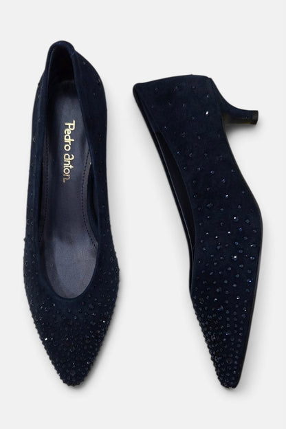 PEDRO ANTON BONNIE NAVY SUEDE KITTEN HEEL