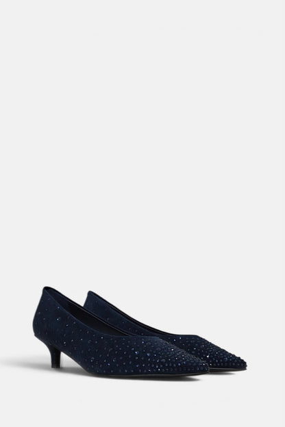 PEDRO ANTON BONNIE NAVY SUEDE KITTEN HEEL