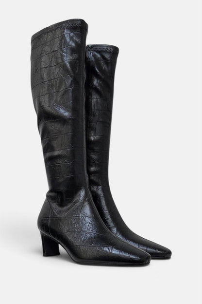 PEDRO ANTON XANIA BLACK CROC KNEE HIGH SOCK BOOT