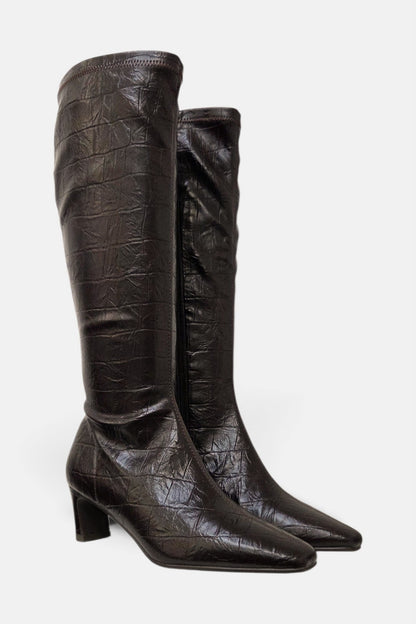 PEDRO ANTON XANIA DARK BROWN  CROC KNEE HIGH SOCK BOOT