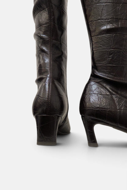 PEDRO ANTON XANIA DARK BROWN  CROC KNEE HIGH SOCK BOOT