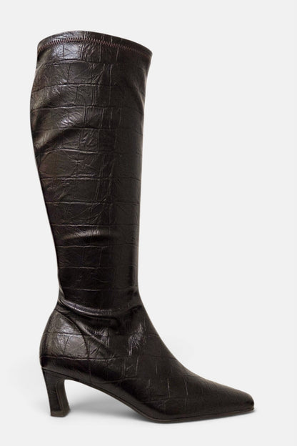 PEDRO ANTON XANIA DARK BROWN  CROC KNEE HIGH SOCK BOOT