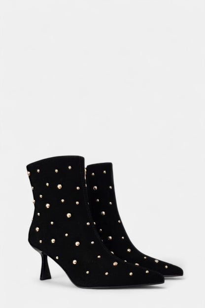 PEDRO ANTON GERONA BLACK SUEDE STUDDED HEELED BOOT