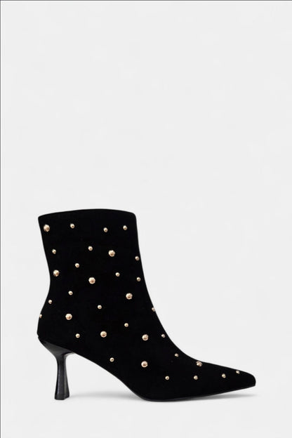 PEDRO ANTON GERONA BLACK SUEDE STUDDED HEELED BOOT