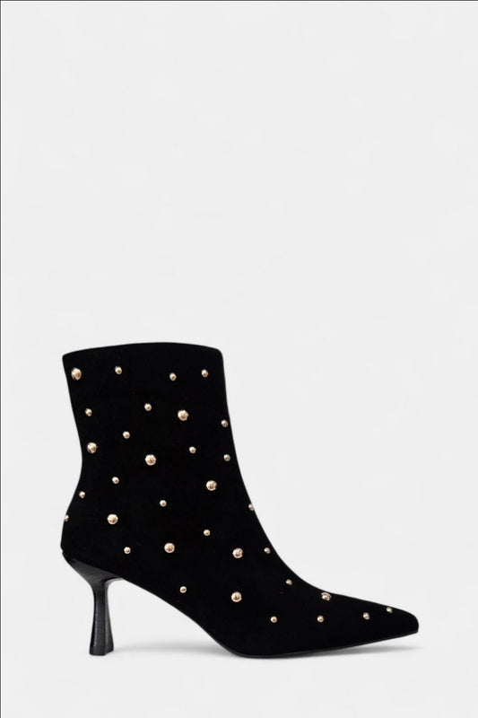 PEDRO ANTON GERONA BLACK SUEDE STUDDED HEELED BOOT