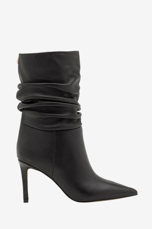 GUESS DABBI BLACK LEATHER RUCHED BOOT