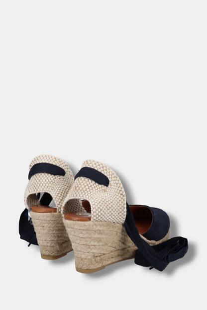 VIGUERA 2011 NAVY SUEDE WRAP TIE ESPADRILLE WEDGES