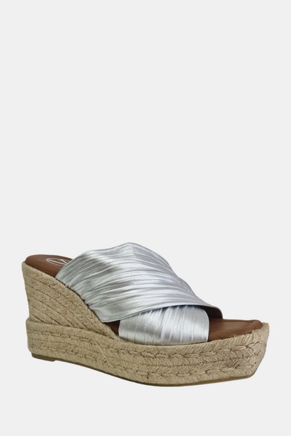 VIGUERA 2035 SILVER LEATHER ESPADRILLE WEDGES MULE