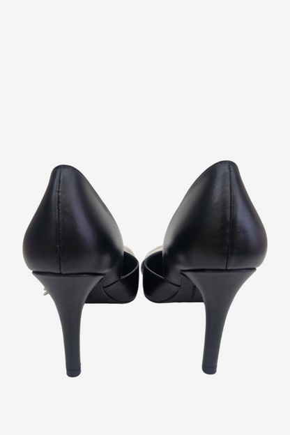 LODI RILER BLACK AND WHITE BOW LEATHER HEEL