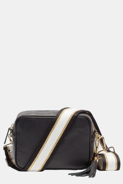 ELIE BEAUMONT BLACK LEATHER BAG GOLD STRIPES STRAP