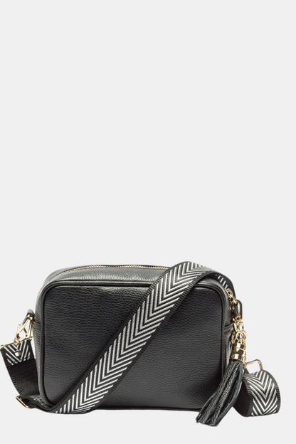 ELIE BEAUMONT BLACK LEATHER BAG SILVER CHEVRON STRAP