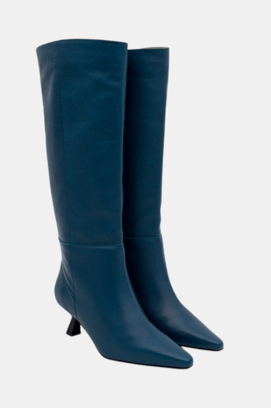 ANGEL ALARCON UMAY PETROL BLUE LEATHER KNEE HIGH BOOT