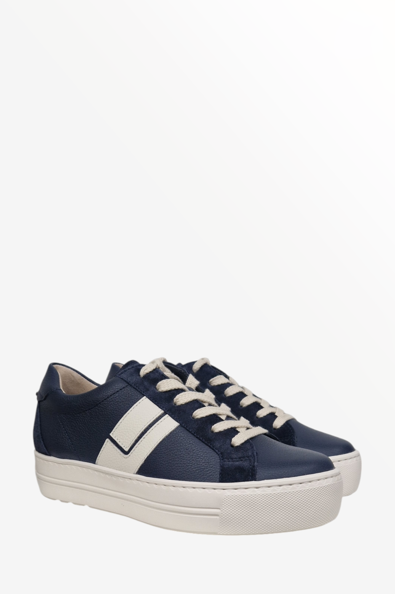 PAUL GREEN 5430 NAVY CREAM LEATHER TRAINER