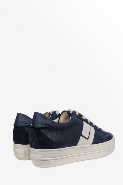 PAUL GREEN 5430 NAVY CREAM LEATHER TRAINER