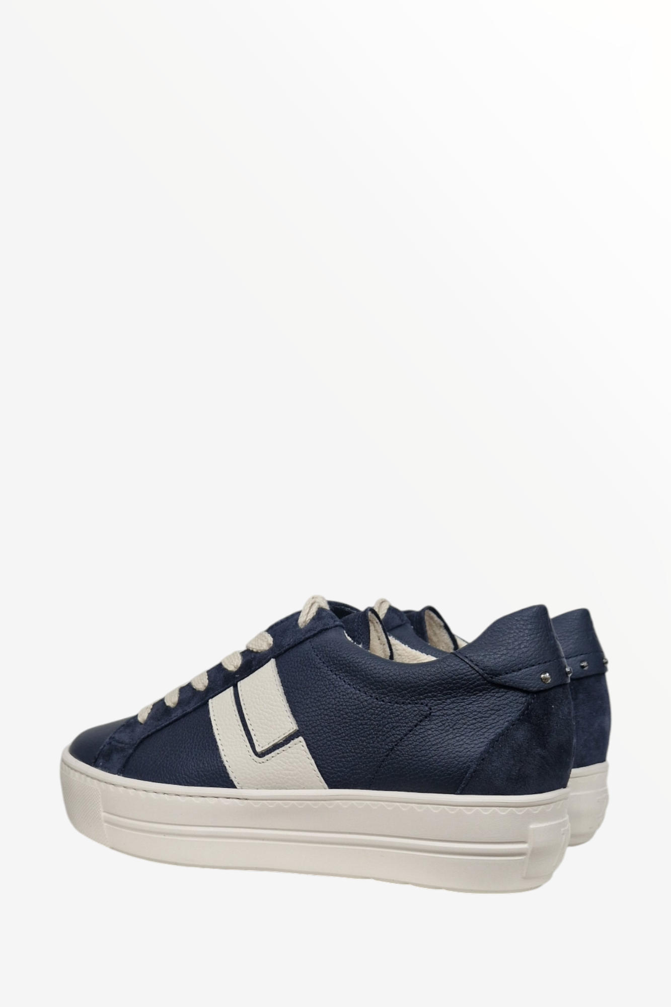 PAUL GREEN 5430 NAVY CREAM LEATHER TRAINER