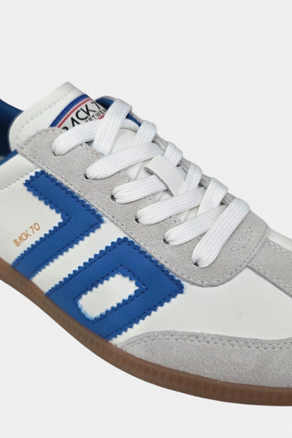 BACK 70 CLOUD WHITE/BLUE LEATHER TRAINERS