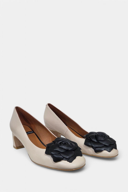 ANGEL ALARCON LAETITIA TWO TONE FLORAL HEELED LOAFER