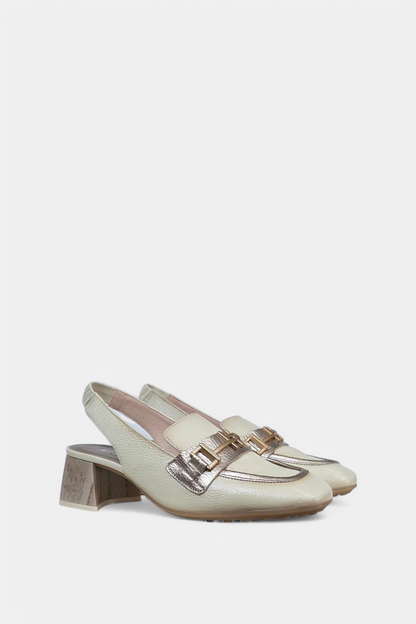 HISPANITAS CREAM/GOLD SLINGBACK LEATHER HEELED LOAFER