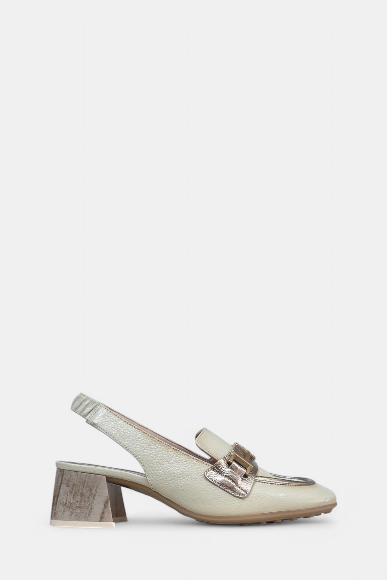 HISPANITAS CREAM/GOLD SLINGBACK LEATHER HEELED LOAFER