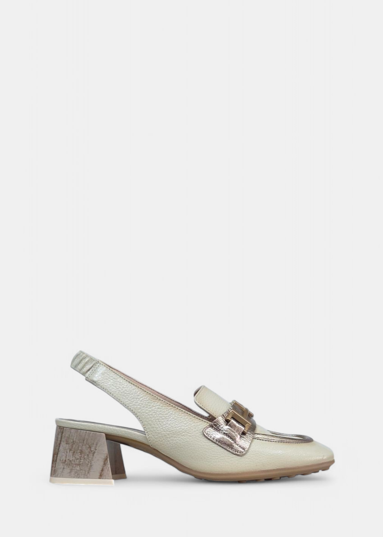 HISPANITAS CREAM/GOLD SLINGBACK LEATHER HEELED LOAFER