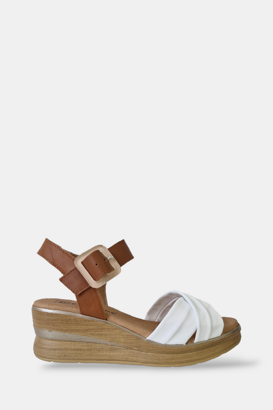 PITILLOS 5610 WHITE/TAN LEATHER WEDGES