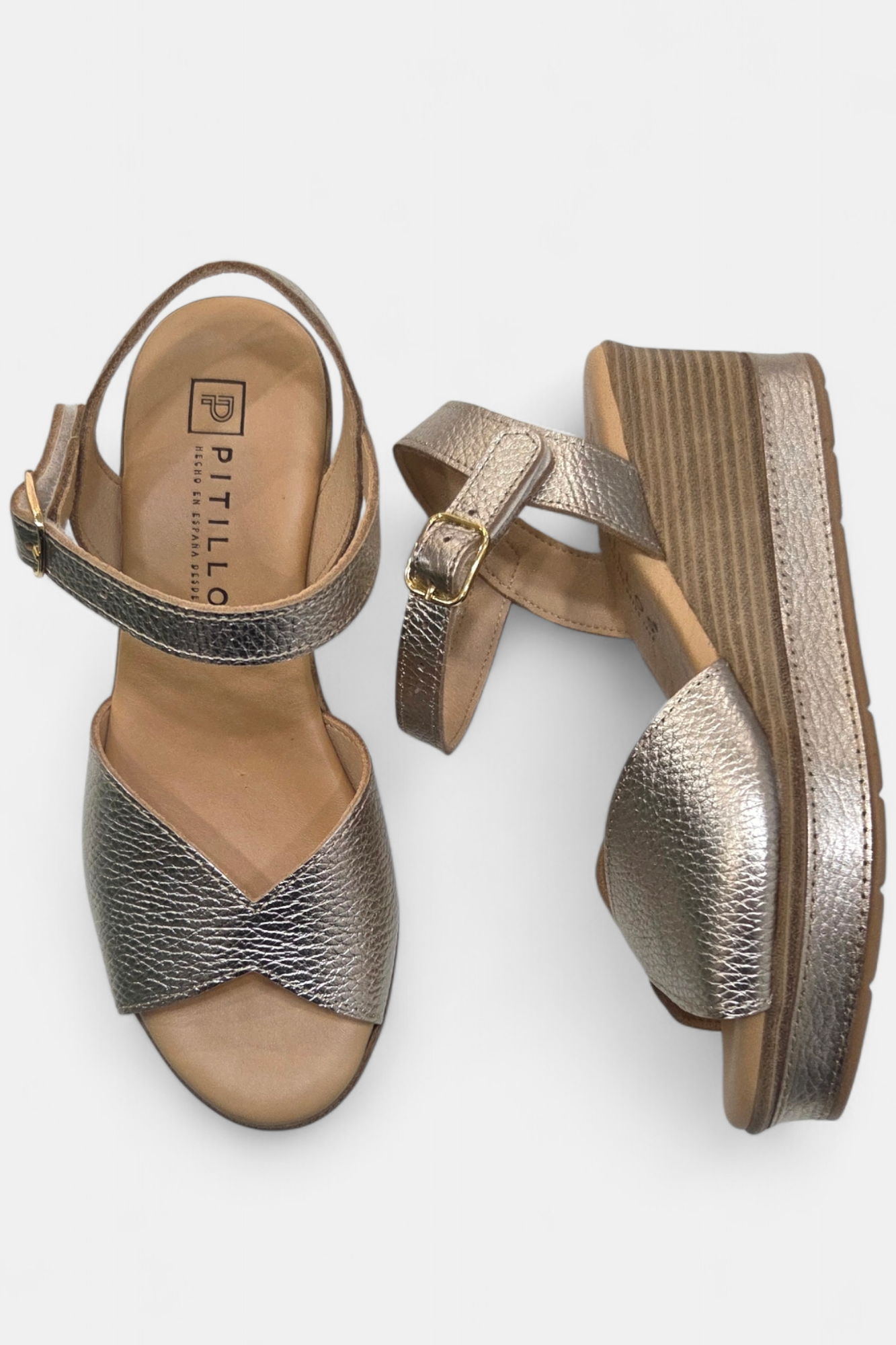 PITILLOS 11280 GOLD LEATHER WEDGE SANDAL