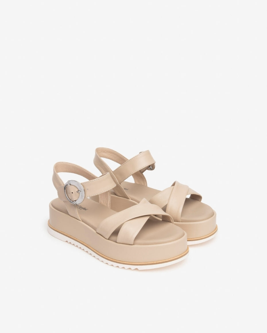 NERO GIARDINI E410740D BEIGE LEATHER FLATFORM SANDAL