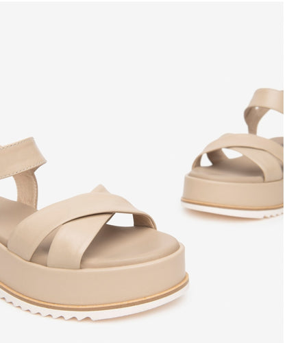 NERO GIARDINI E410740D BEIGE LEATHER FLATFORM SANDAL