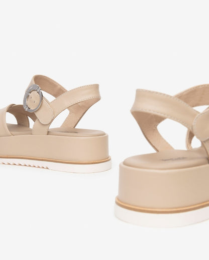 NERO GIARDINI E410740D BEIGE LEATHER FLATFORM SANDAL