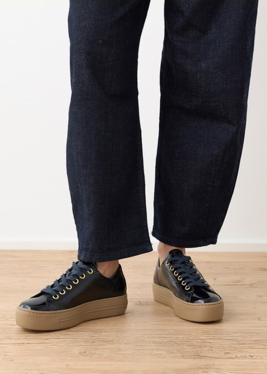 PAUL GREEN 5006 PATENT NAVY LEATHER TRAINER
