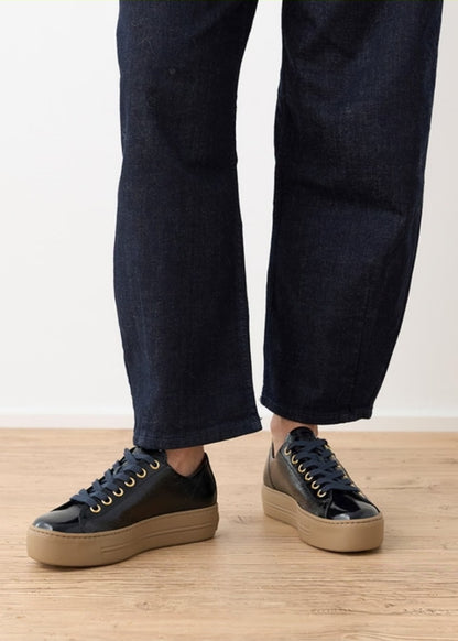 PAUL GREEN 5006 PATENT NAVY LEATHER TRAINER