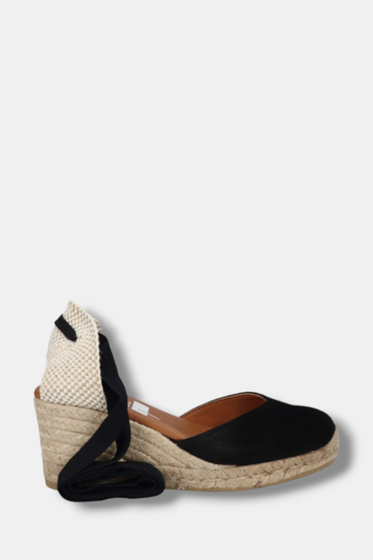 VIGUERA 2011 BLACK SUEDE WRAP STRAP ESPADRILLE WEDGES