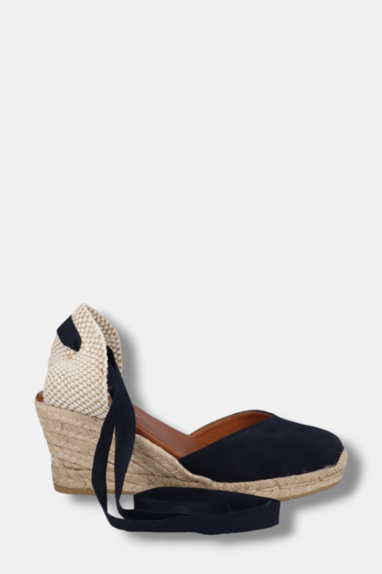 VIGUERA 2011 NAVY SUEDE WRAP TIE ESPADRILLE WEDGES