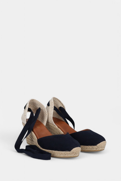 VIGUERA 2011 NAVY SUEDE WRAP TIE ESPADRILLE WEDGES