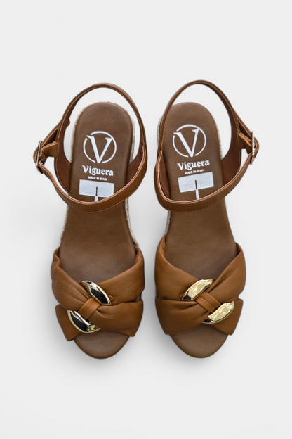 VIGUERA 2136 TAN LEATHER  ESPADRILLE WEDGES