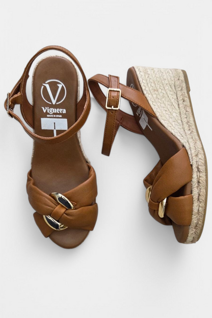 VIGUERA 2136 TAN LEATHER  ESPADRILLE WEDGES