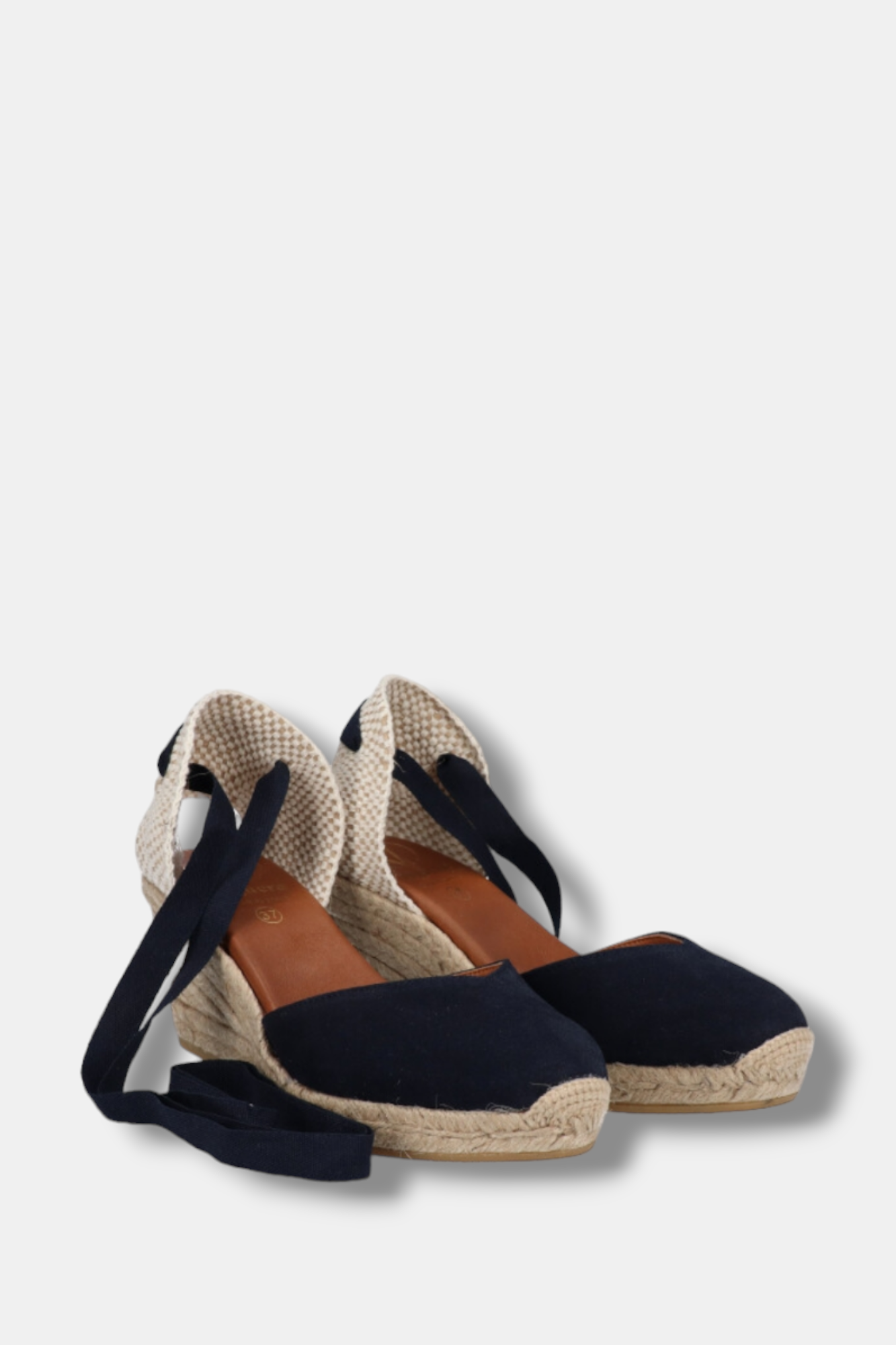 VIGUERA 2011 NAVY SUEDE WRAP TIE ESPADRILLE WEDGES