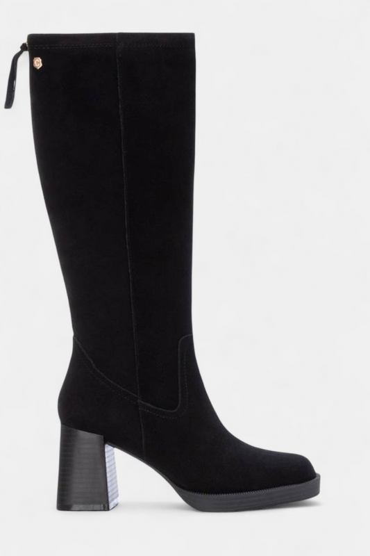 CARMELA 161712 BLACK SUEDE HEELED KNEE HIGH BOOT