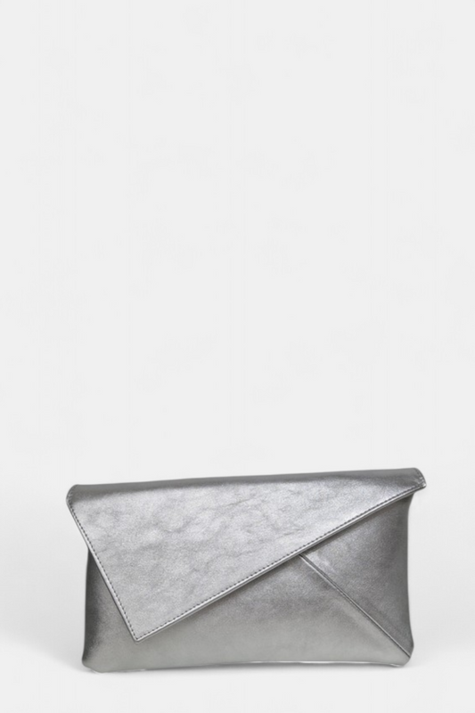MARIAN SILVER LEATHER CLUTCH BAG