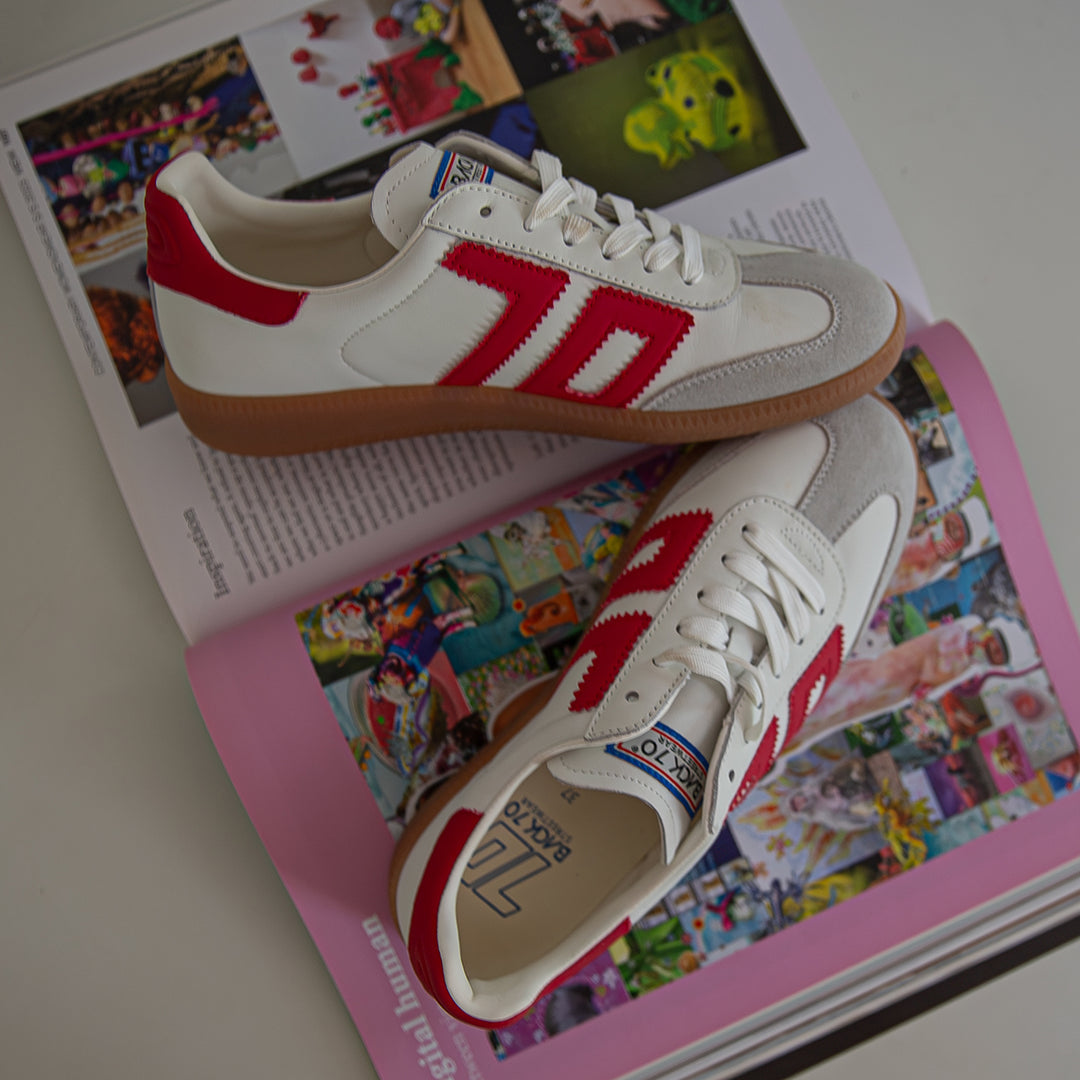 BACK 70 WHITE/RED LEATHER TRAINER