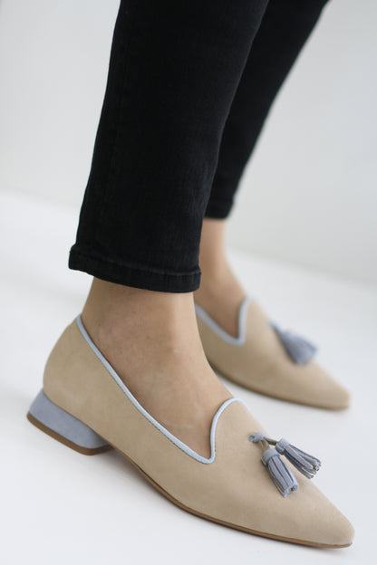 D'CHICAS 5122 TAUPE/BLUE LEATHER SUEDE LOAFER