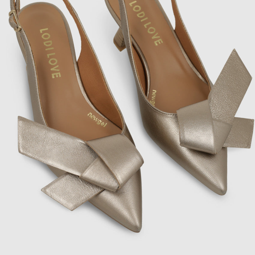 LODI RESTAN GOLD BOW DETAIL LEATHER HEEL