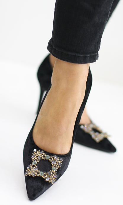 LODI SIRFI BLACK VELVET HEELS