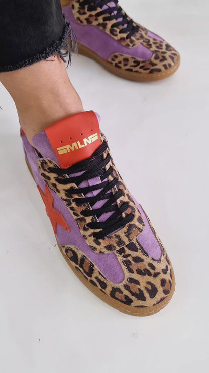 MELINE DONNA PURPLE LEOPARD TRAINERS