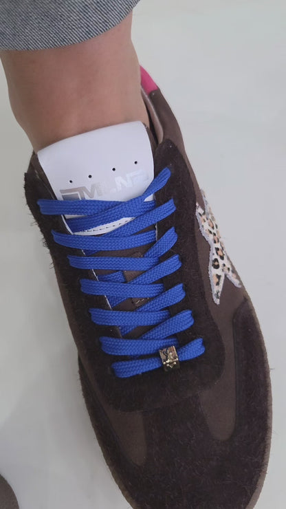 MELINE BROWN SUEDEBLUE LACE TRAINERS