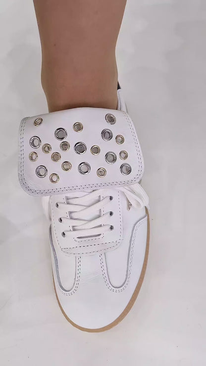 MELINE LATTICE WHITE LEATHER TRAINER