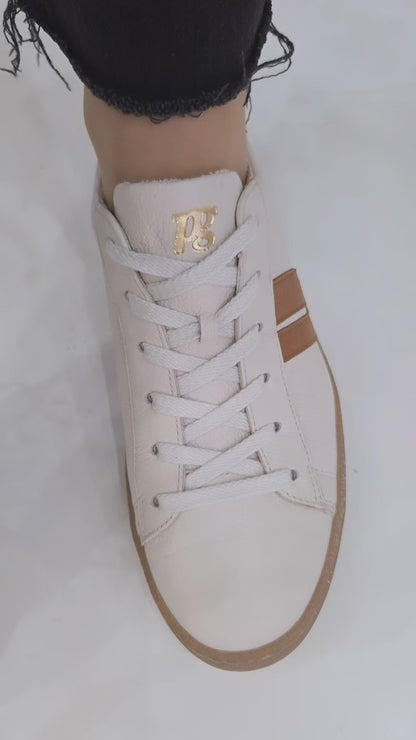 PAUL GREEN 5464 IVORY/TAN LEATHER TRAINER