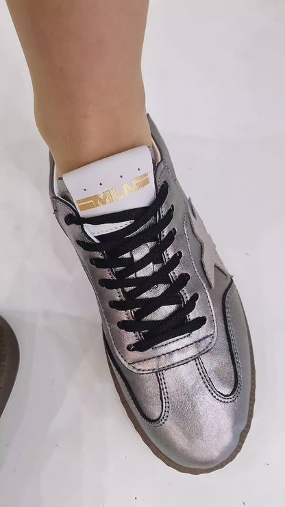MELINE DONNA PEWTER LEATHER TRAINER